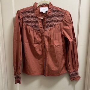 The Shirt by Rochelle Behrens Rust Smocked Blouse